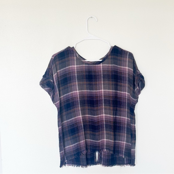 Cloth & Stone Lavender & Grey Plaid Flannel Short Sleeve Shirt Size Medium - Picture 1 of 7